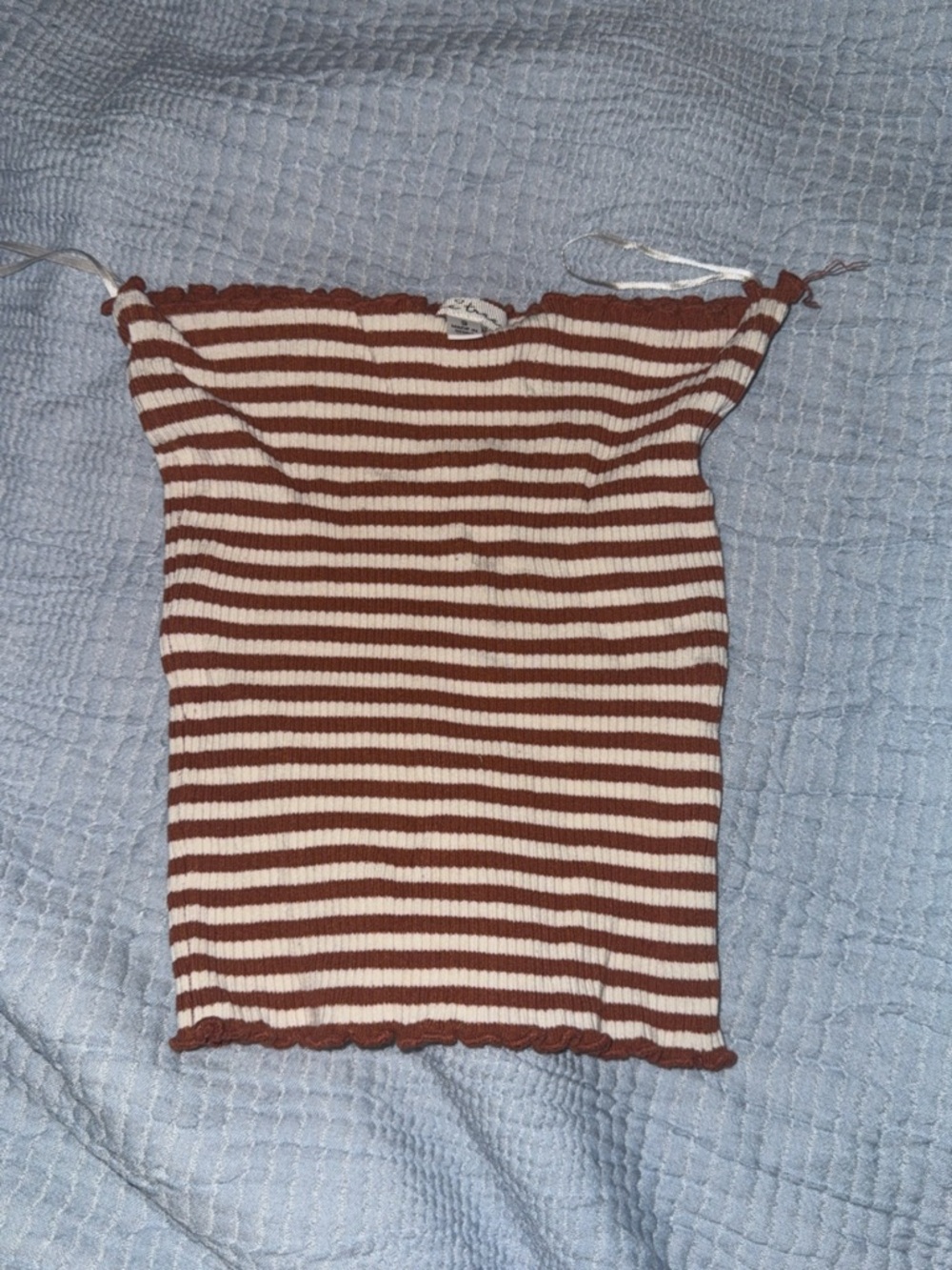 Love Tree Brown & Cream Striped Ribbed Tube Crop
